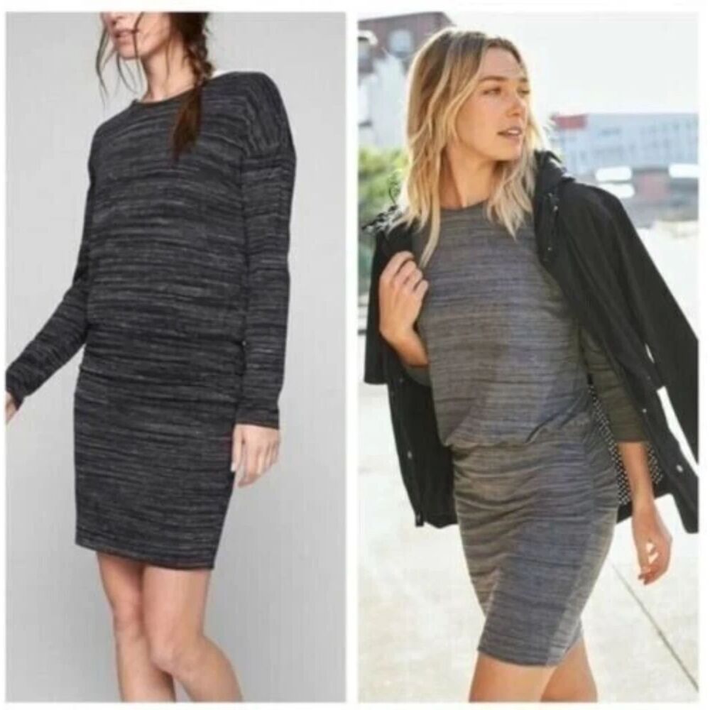 Athleta Womens Avenues Ruched Dress Medium Space Gray Casual Stretch Soft
